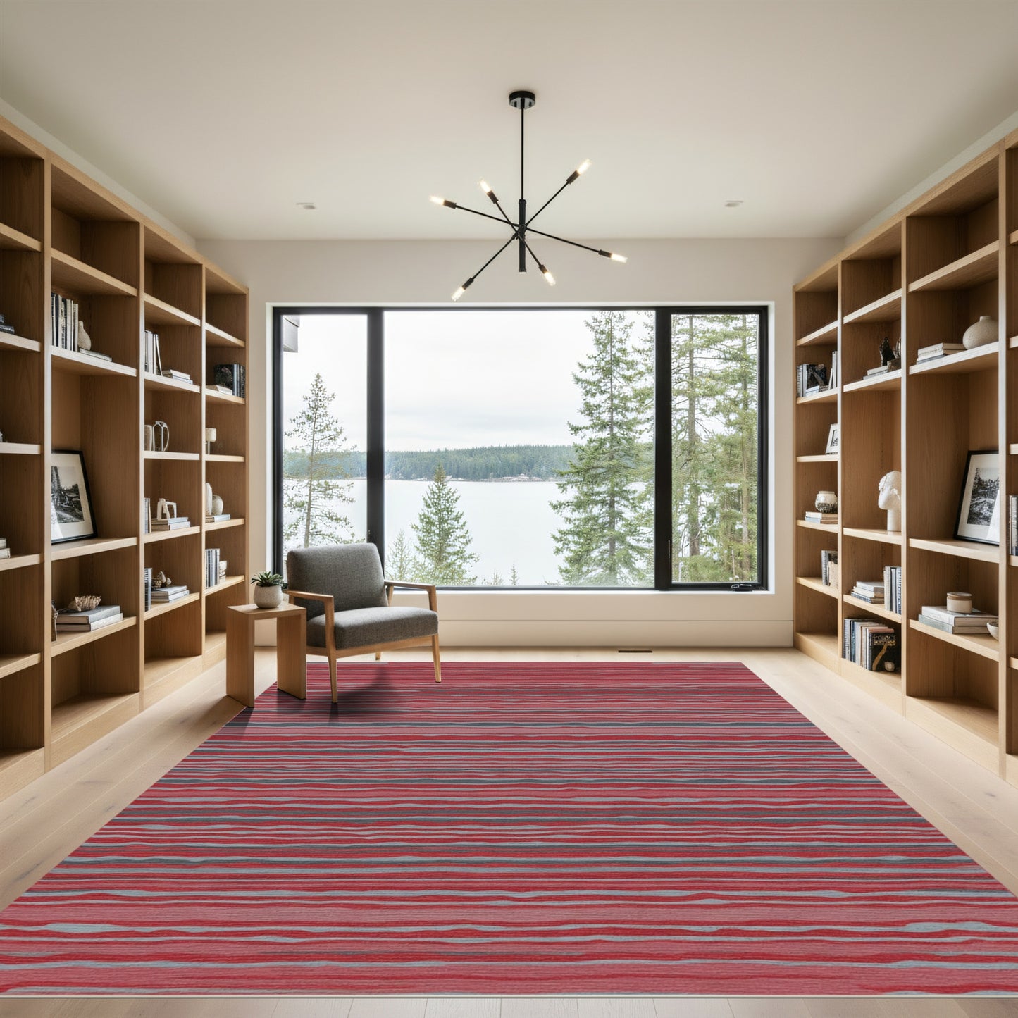 Crimson Gray Wavy Stripe Rug