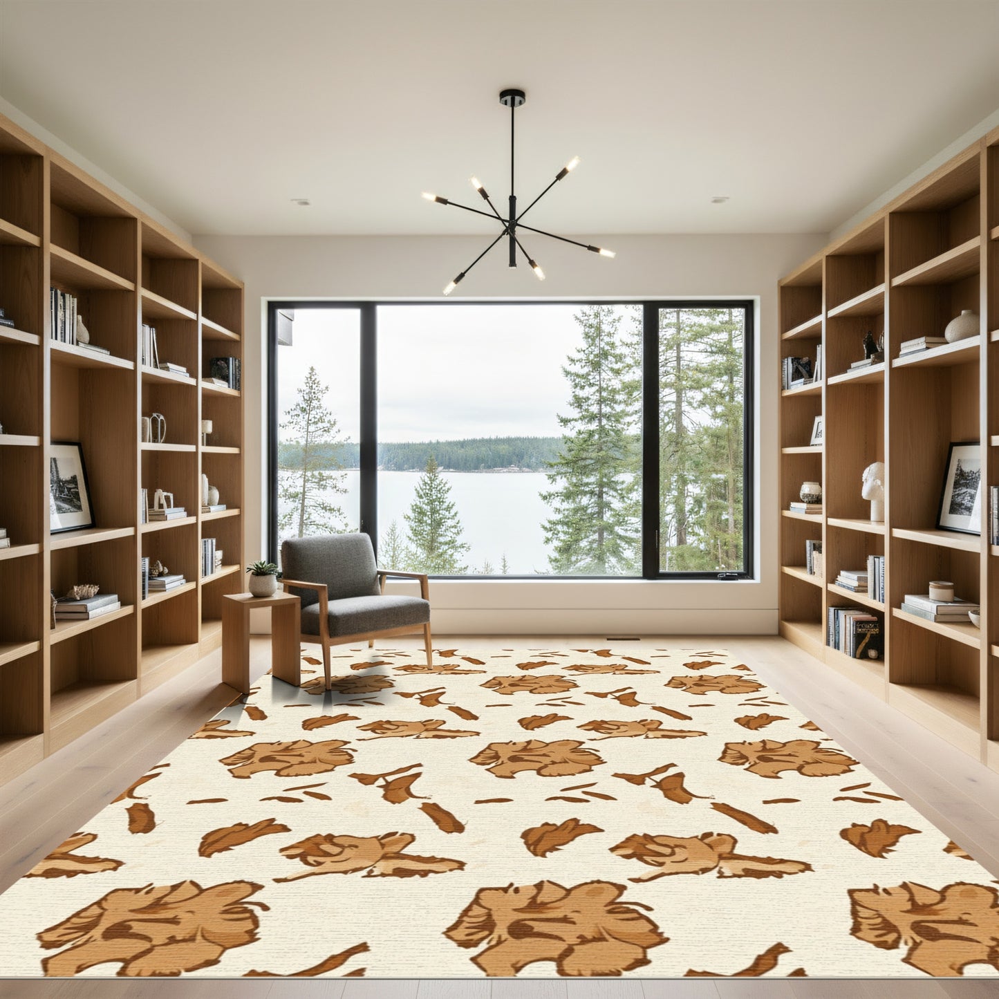 Earthy Brown Floral Brushstroke Rug