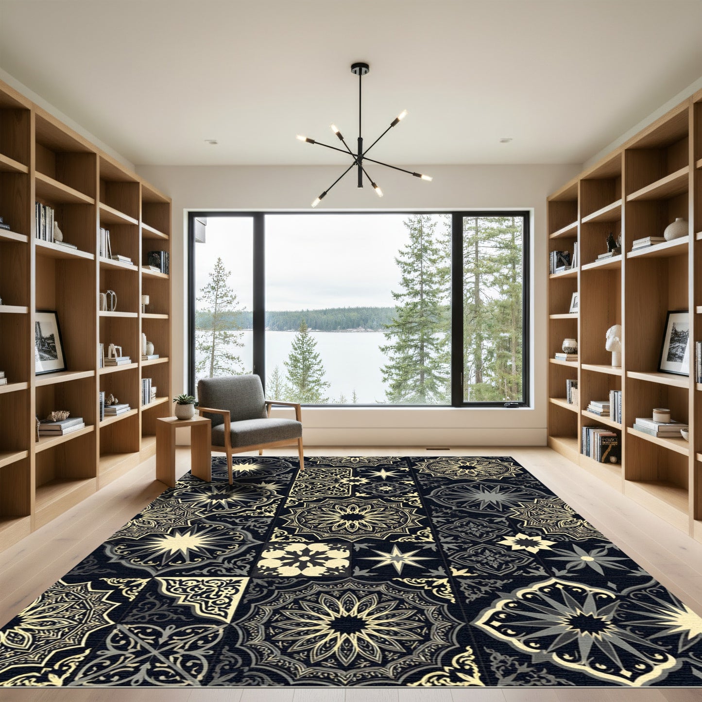 Black Yellow Medallion Tile Assortment Rug
