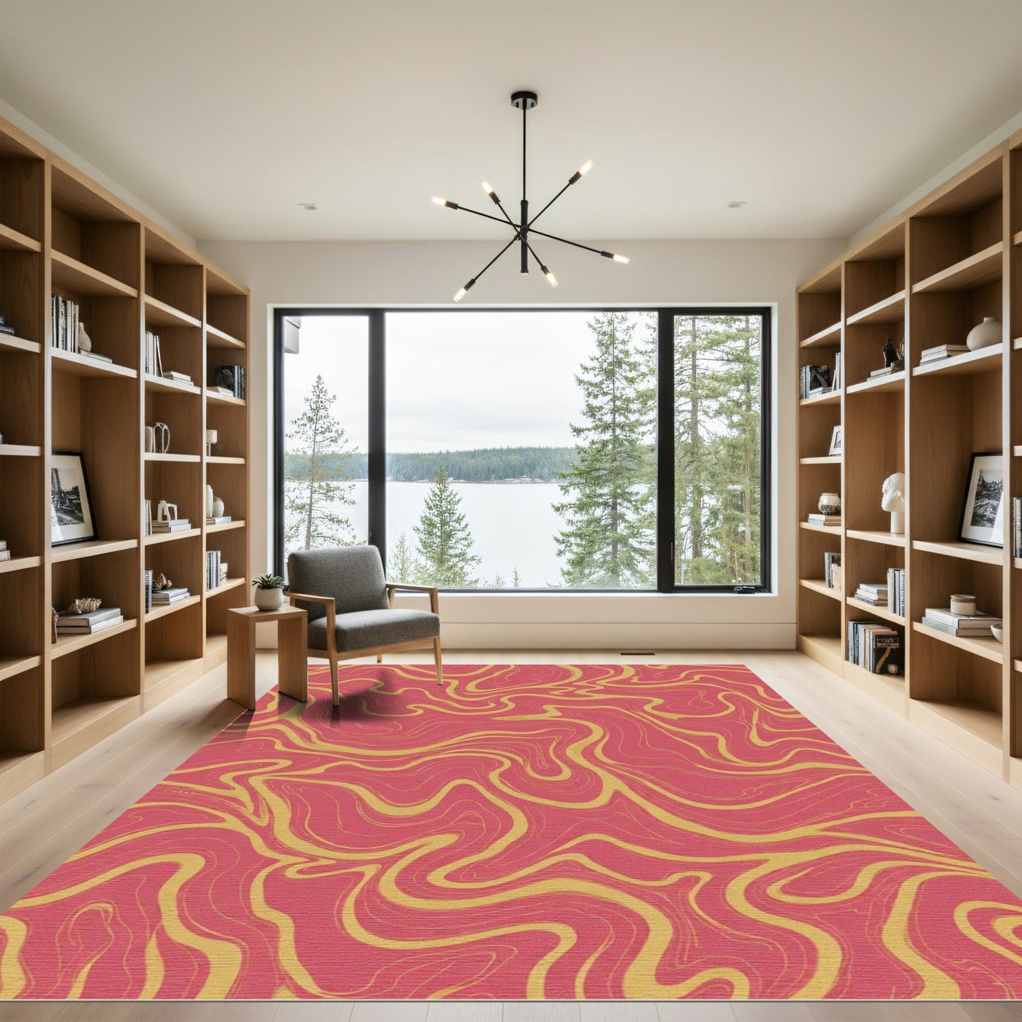 Crimson Gold Swirl Marble Rug