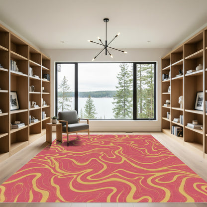 Crimson Gold Swirl Marble Rug