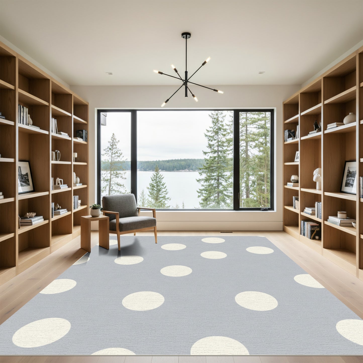 Soft Gray Cream Polka Dot Rug