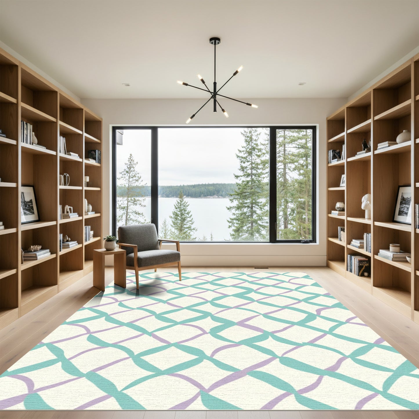 Pastel Teal Lavender Woven Lattice Rug