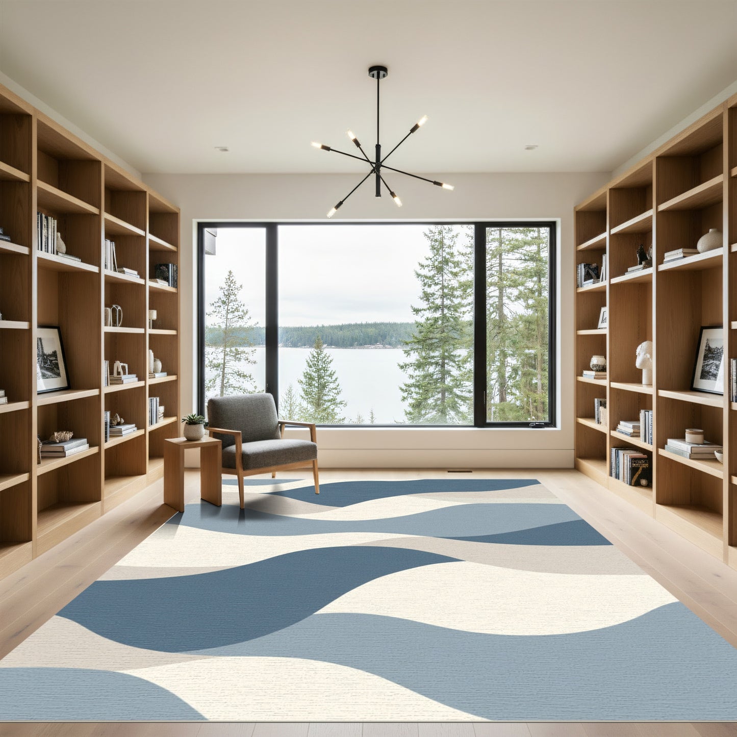 Abstract Blue Sand Dune Waves Rug