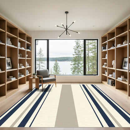 Navy Cream Taupe Vertical Stripes Rug