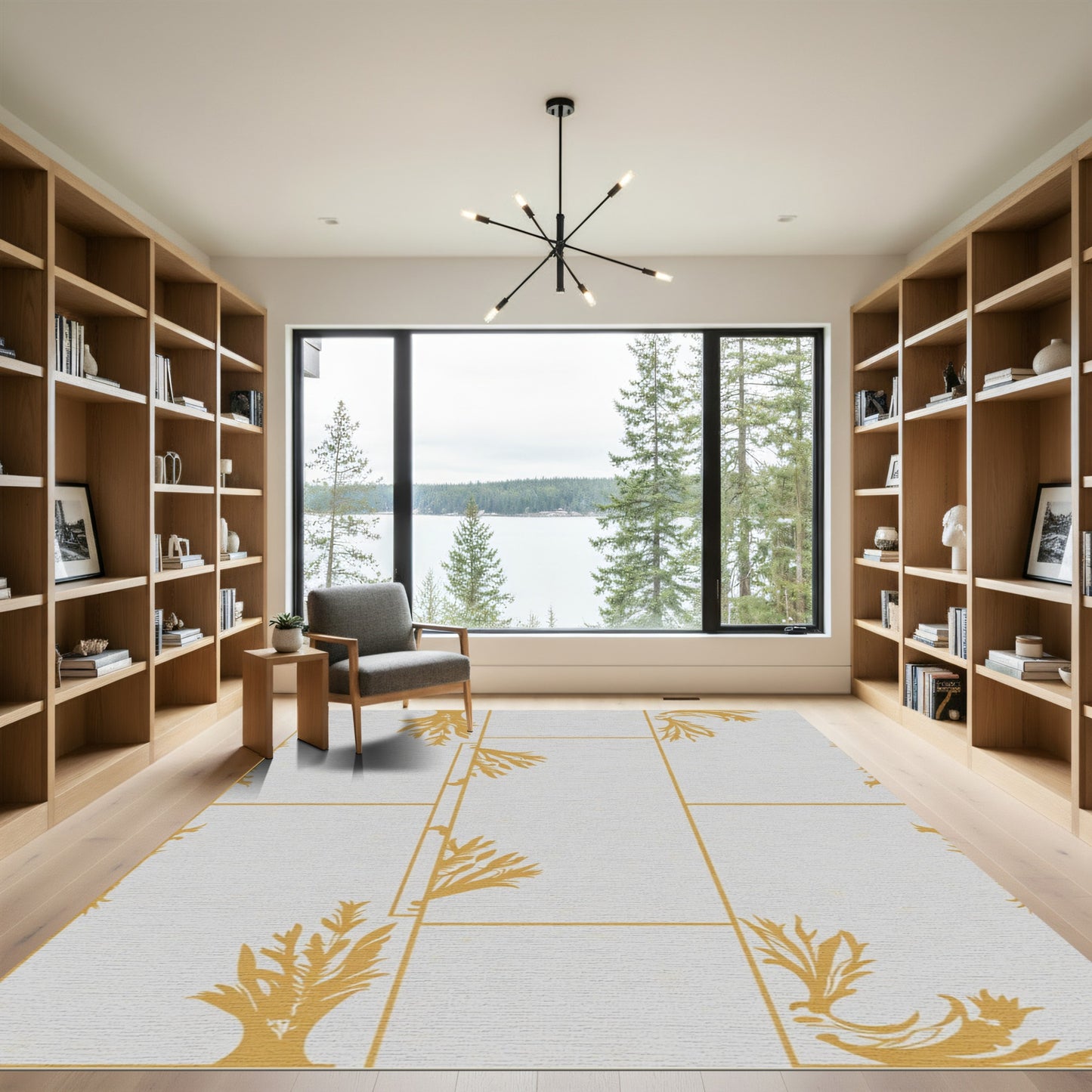 Golden Filigree Vine Grid Rug