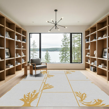 Golden Filigree Vine Grid Rug
