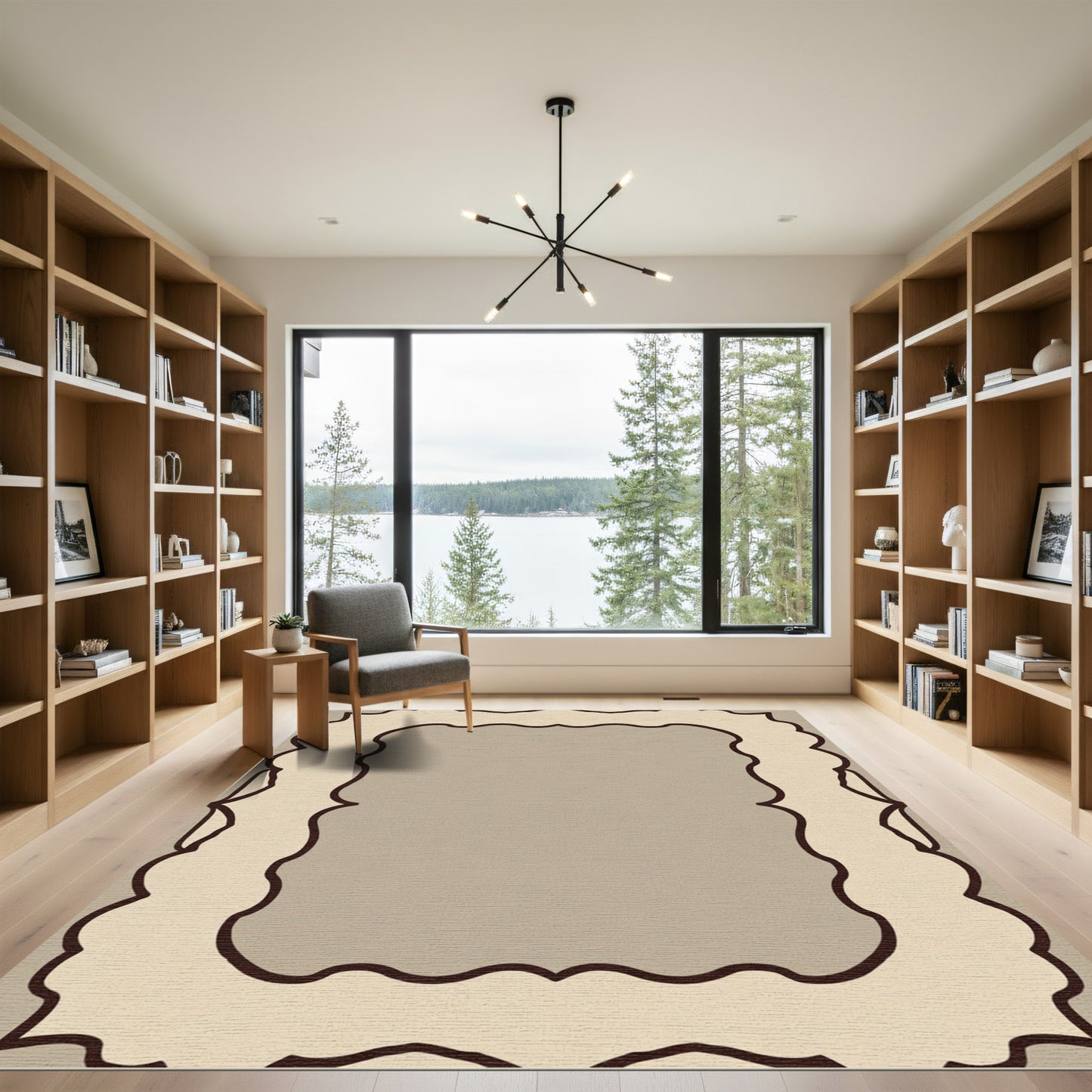 Neutral Cream Scalloped Border Rug