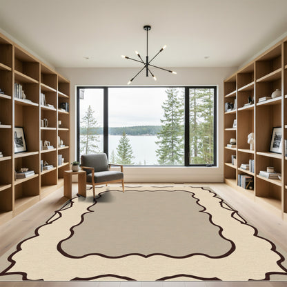 Neutral Cream Scalloped Border Rug