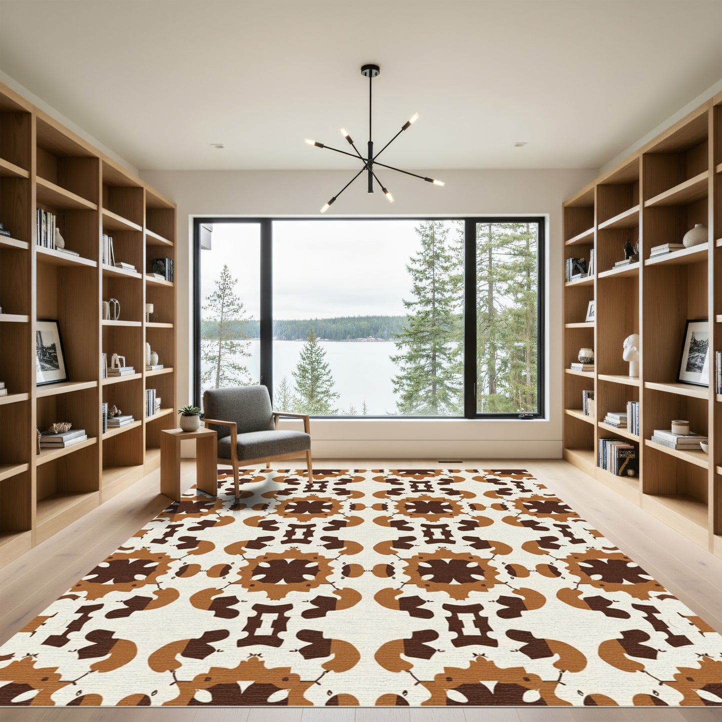 Brown Beige Abstract Symmetry Medallion Rug
