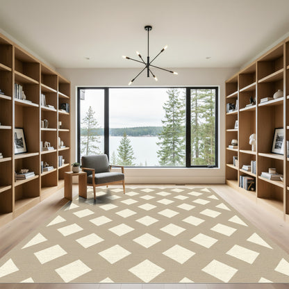 Light Beige Overlapping Diamond Grid Rug