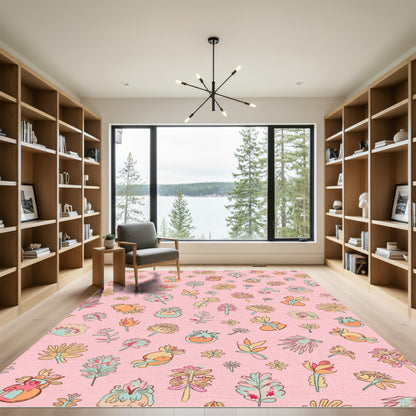 Whimsical Floral Garden Pink Rug