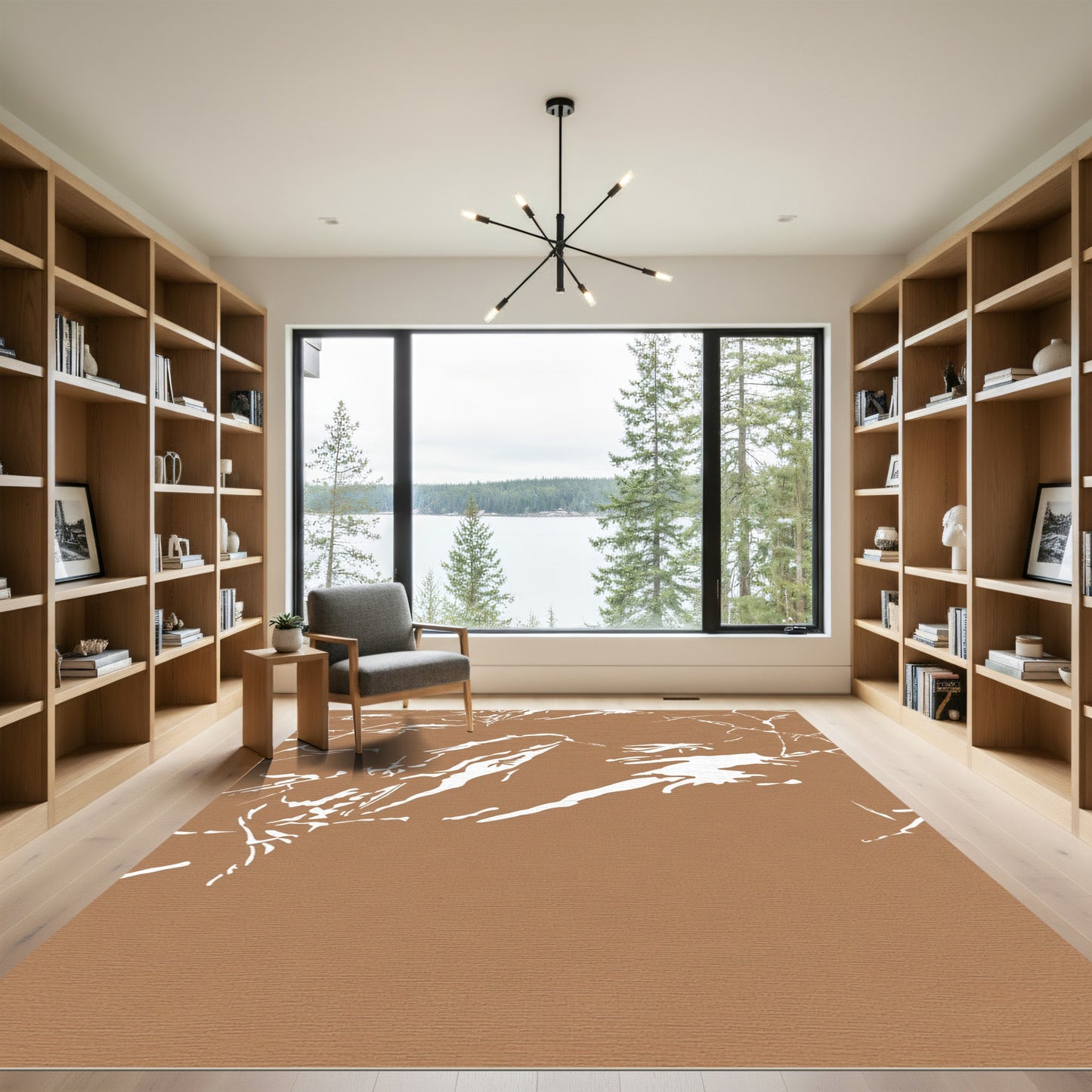 Brown White Abstract Organic Lines Rug