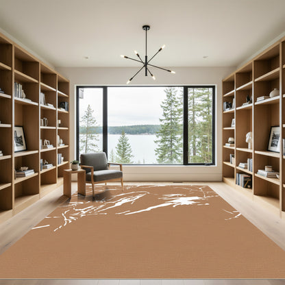 Brown White Abstract Organic Lines Rug