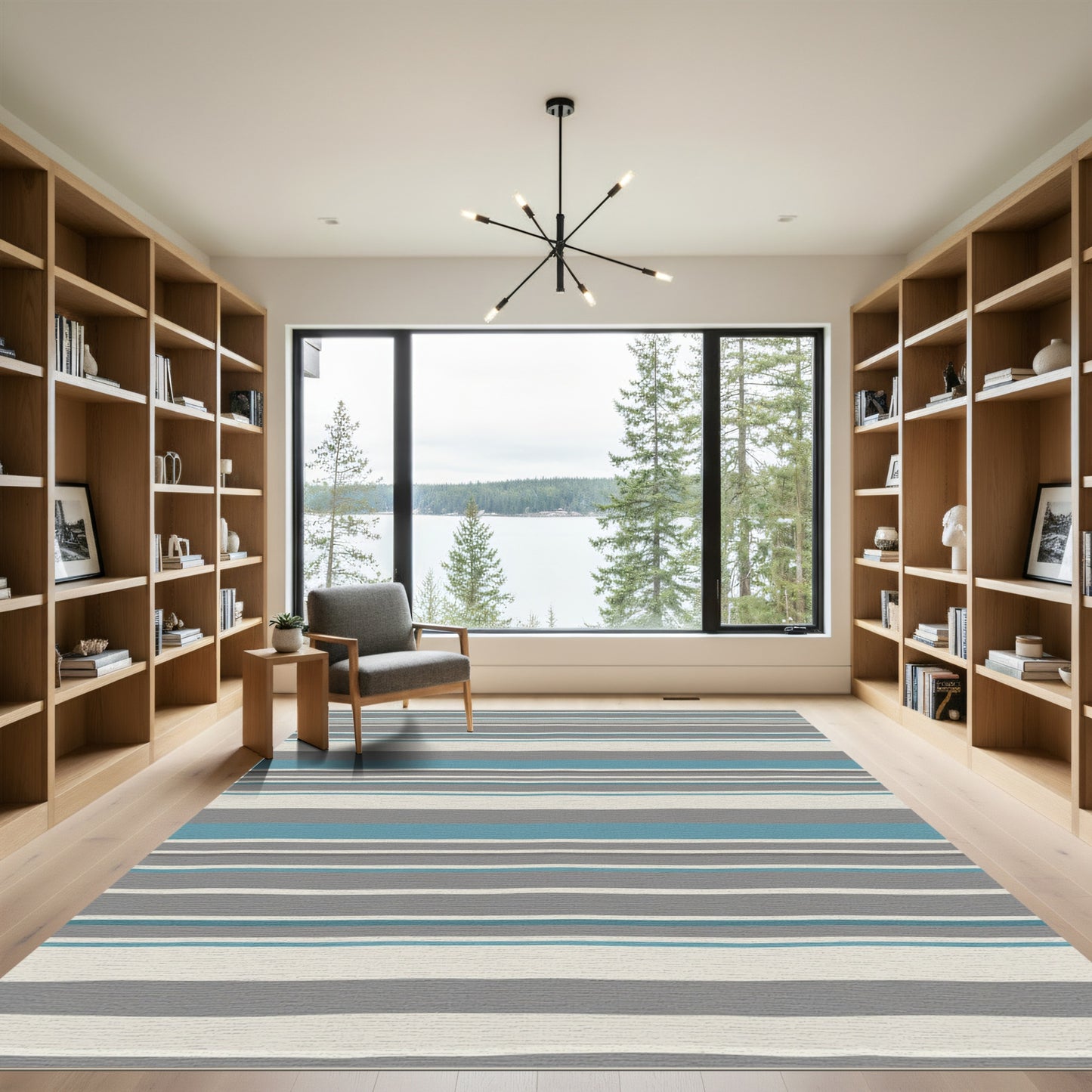 Coastal Gray Blue Stripe Contemporary Rug