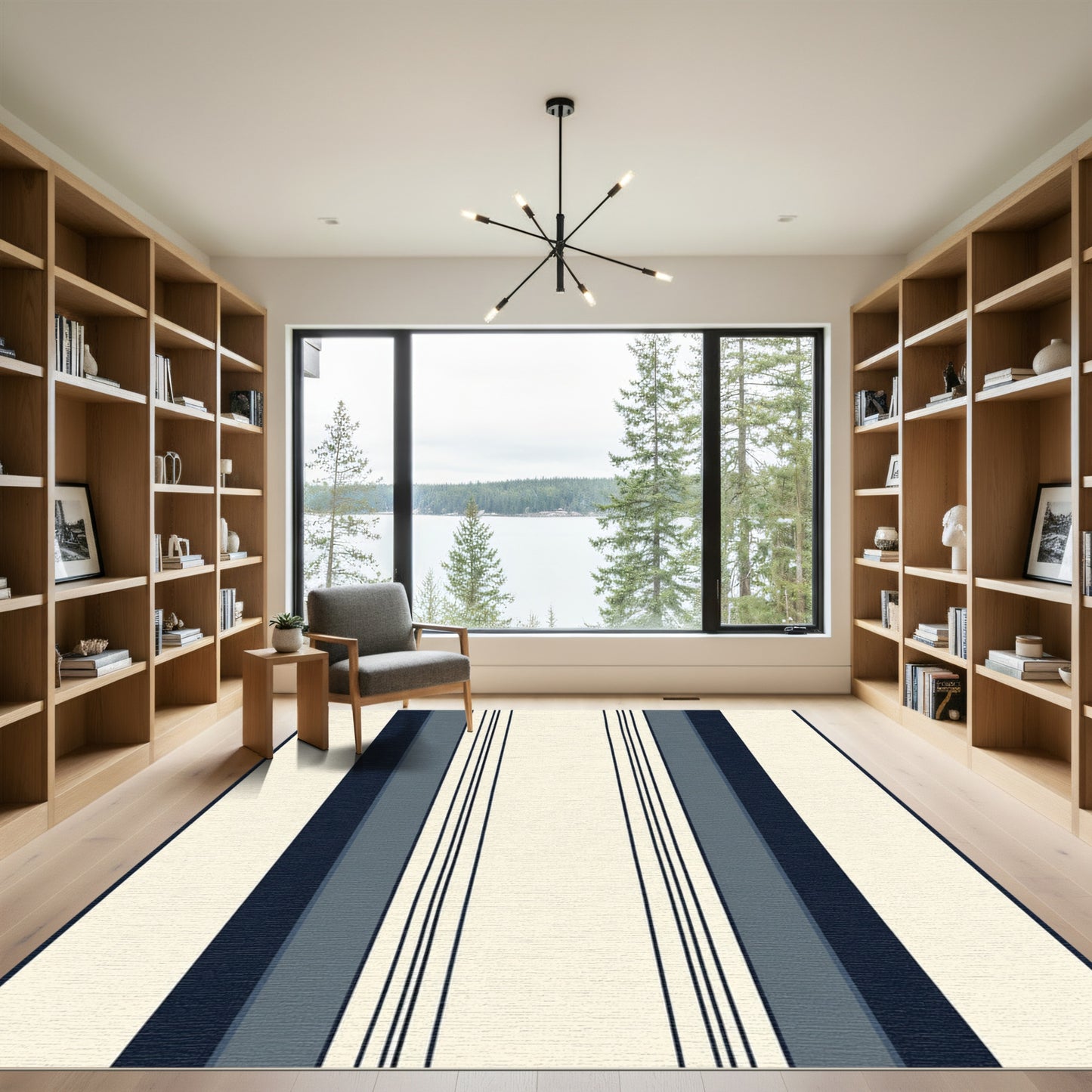 Navy Gray Cream Stripe Collection Rug