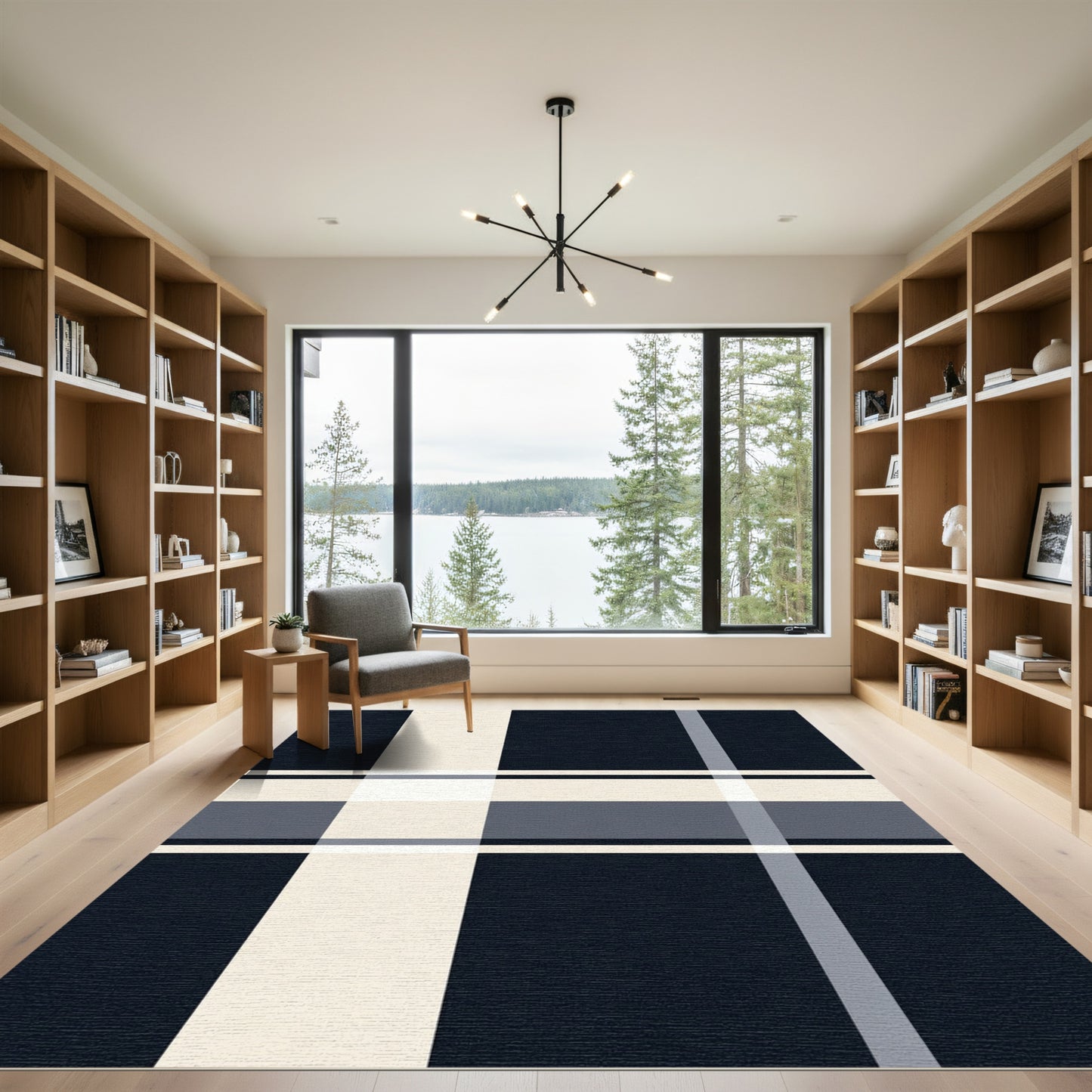 Navy Cream Muted Plaid Blanket Rug