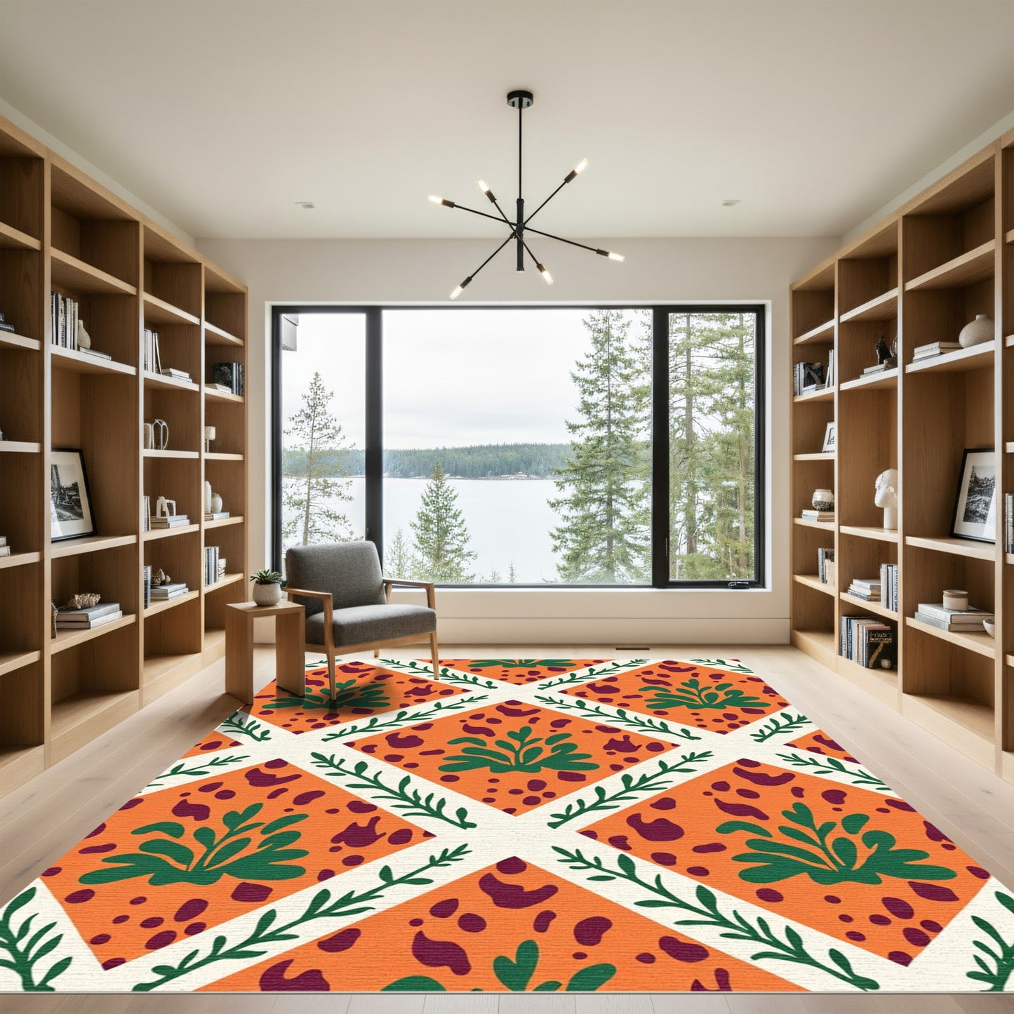 Orange Diamond Green Foliage Animal Spots Rug