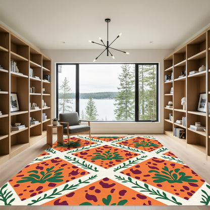 Orange Diamond Green Foliage Animal Spots Rug