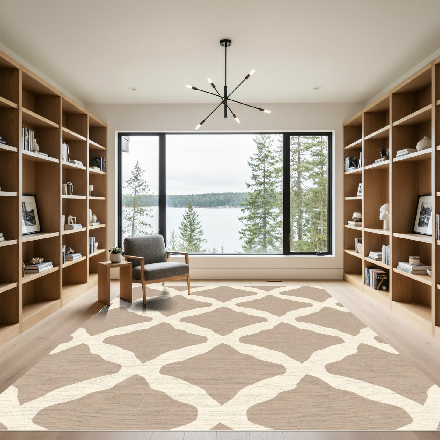Taupe Cream Interlocking Diamond Lattice Rug