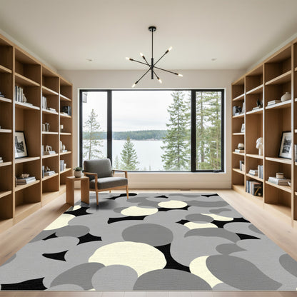 Modern Grey Abstract Circles Rug