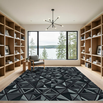 Geometrical Gray Faceted Composition Rug