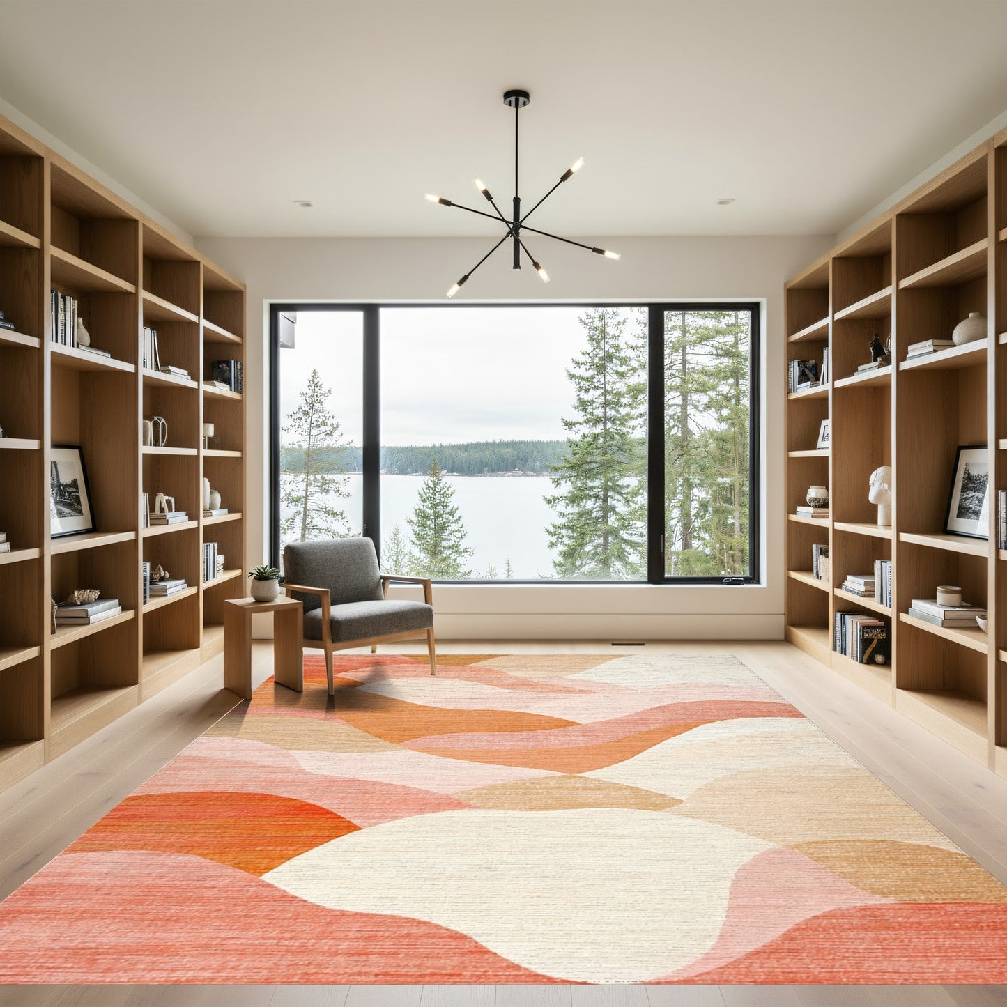 Abstract Coral Layered Waves Rug