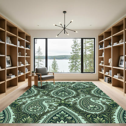 Emerald Green Paisley Floral Tapestry Rug