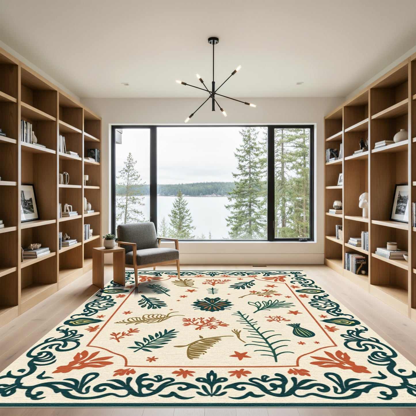 Earthy Botanical Medallion Folk Art Rug