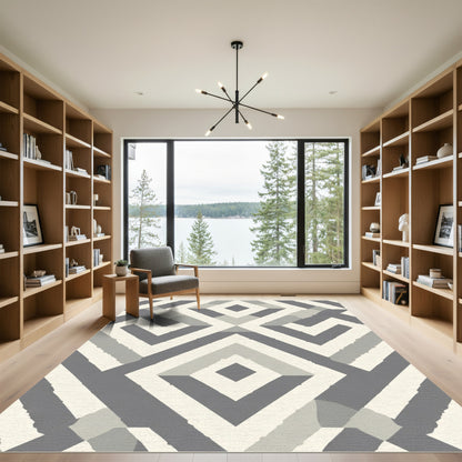 Geometric Gray Nested Diamond Rug