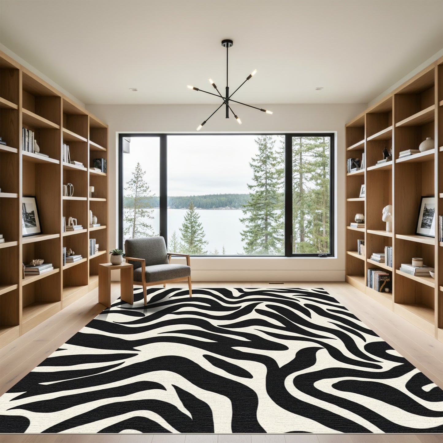 Cream Black Wavy Animal Stripes Rug