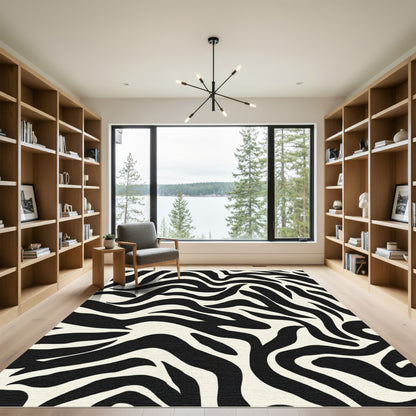 Cream Black Wavy Animal Stripes Rug