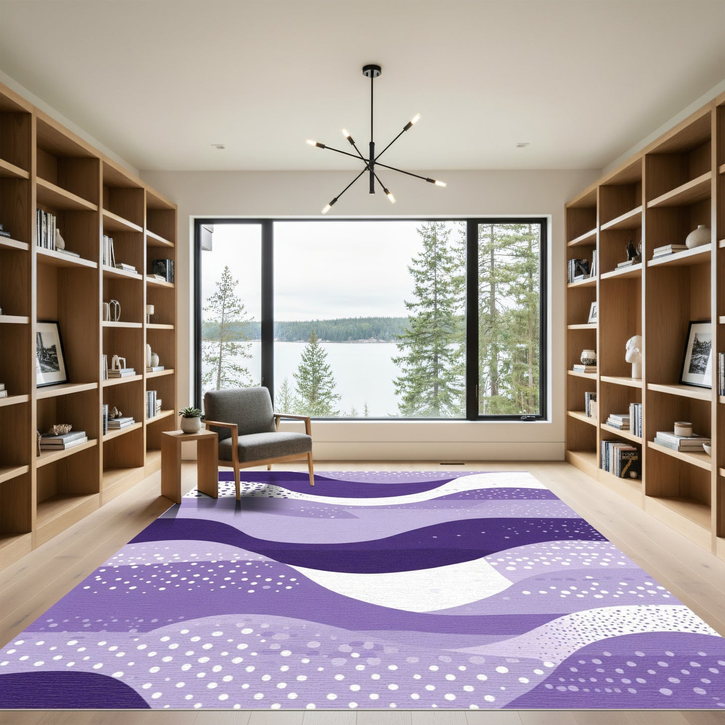 Serene Purple Wavy Landscape Dots Rug