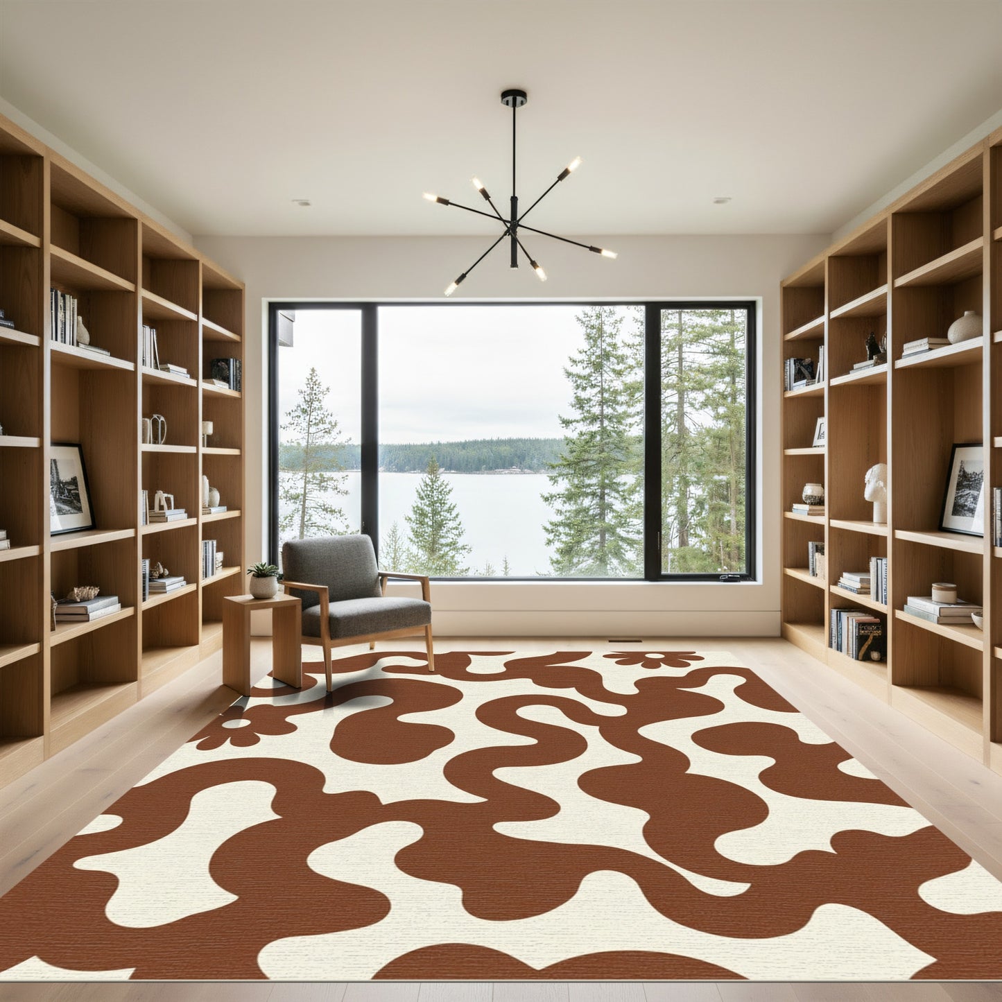 Retro Brown Swirl Flower Rug