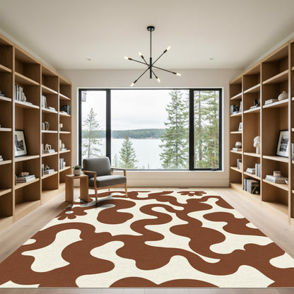 Retro Brown Swirl Flower Rug