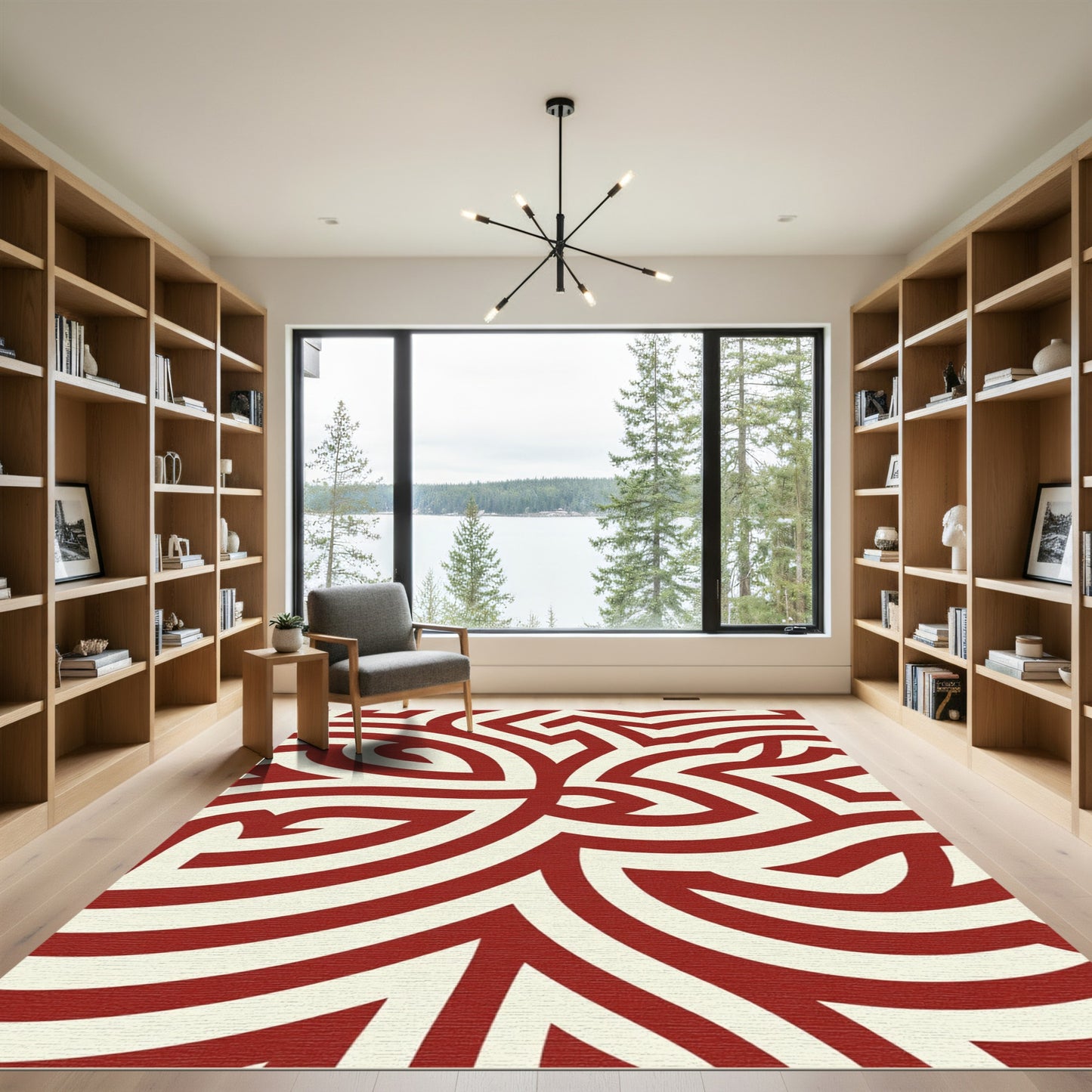 Crimson Cream Intertwined Lines Rug