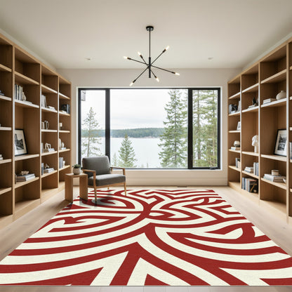 Crimson Cream Intertwined Lines Rug