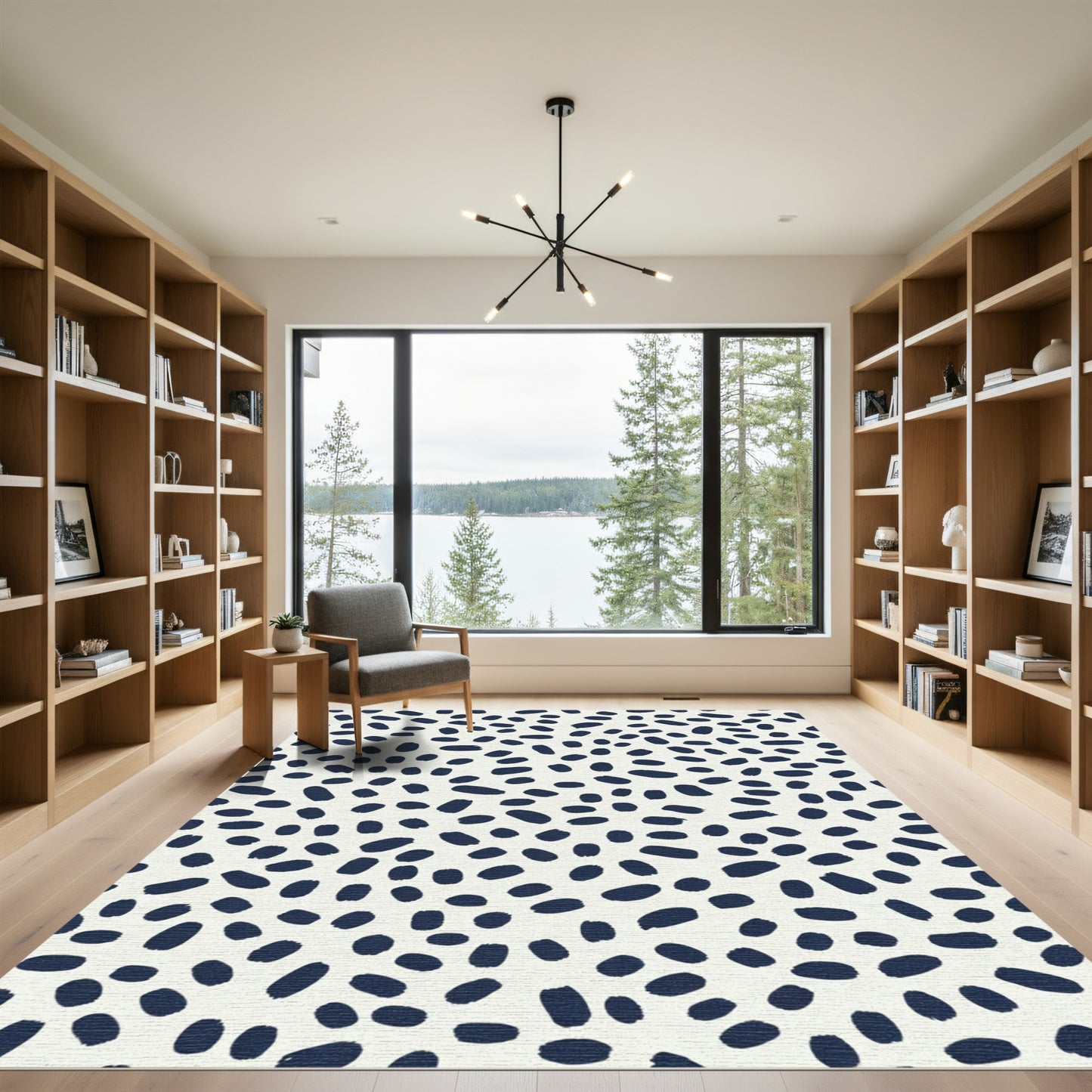 Navy Speckled Cream Abstract Brushstroke Rug