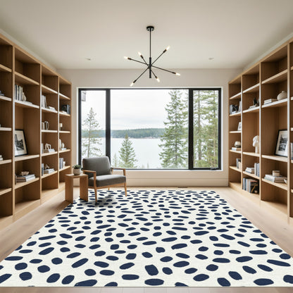 Navy Speckled Cream Abstract Brushstroke Rug