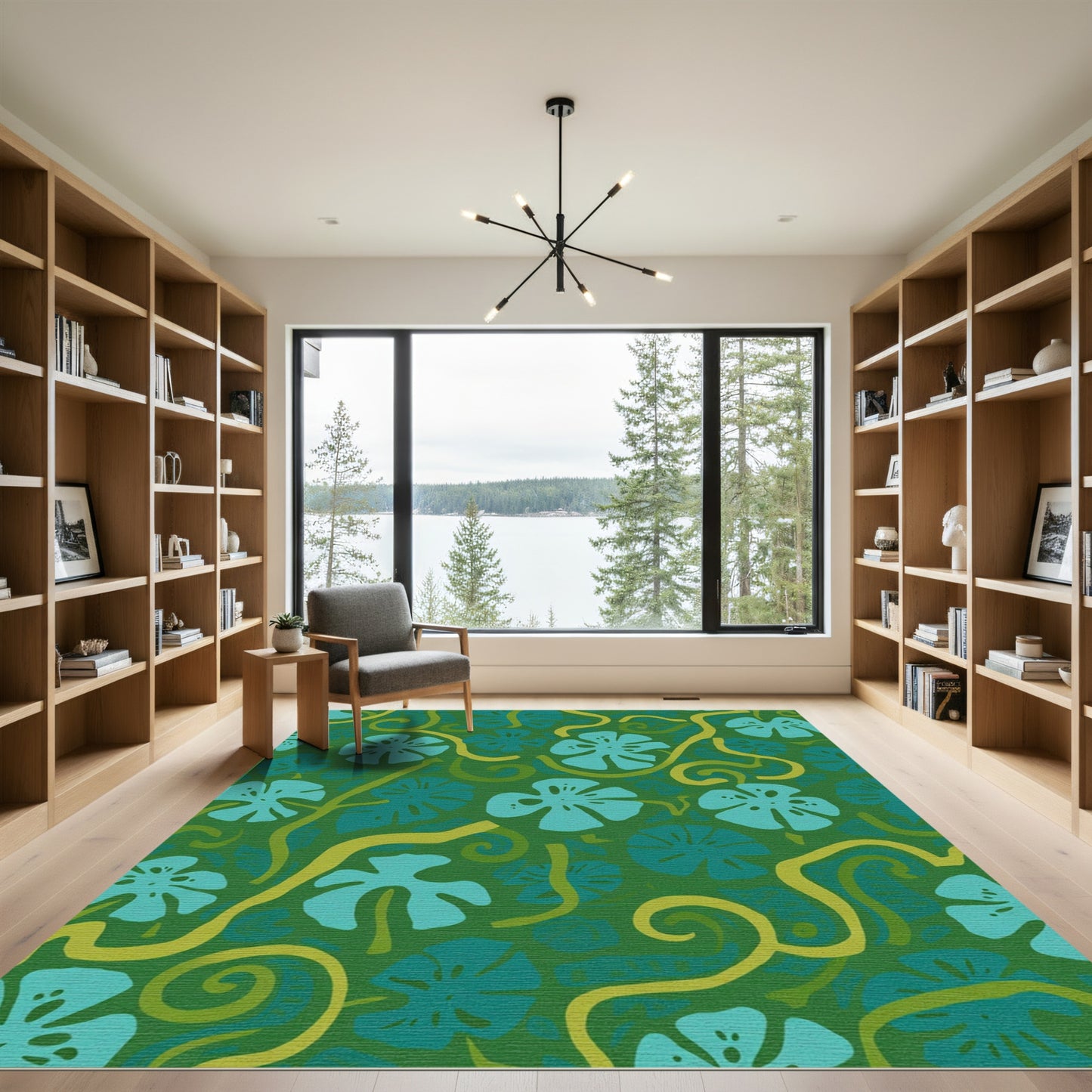 Green Aqua Tropical Paradise Foliage Rug