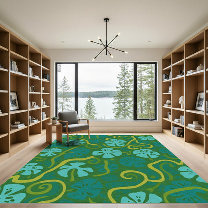 Green Aqua Tropical Paradise Foliage Rug