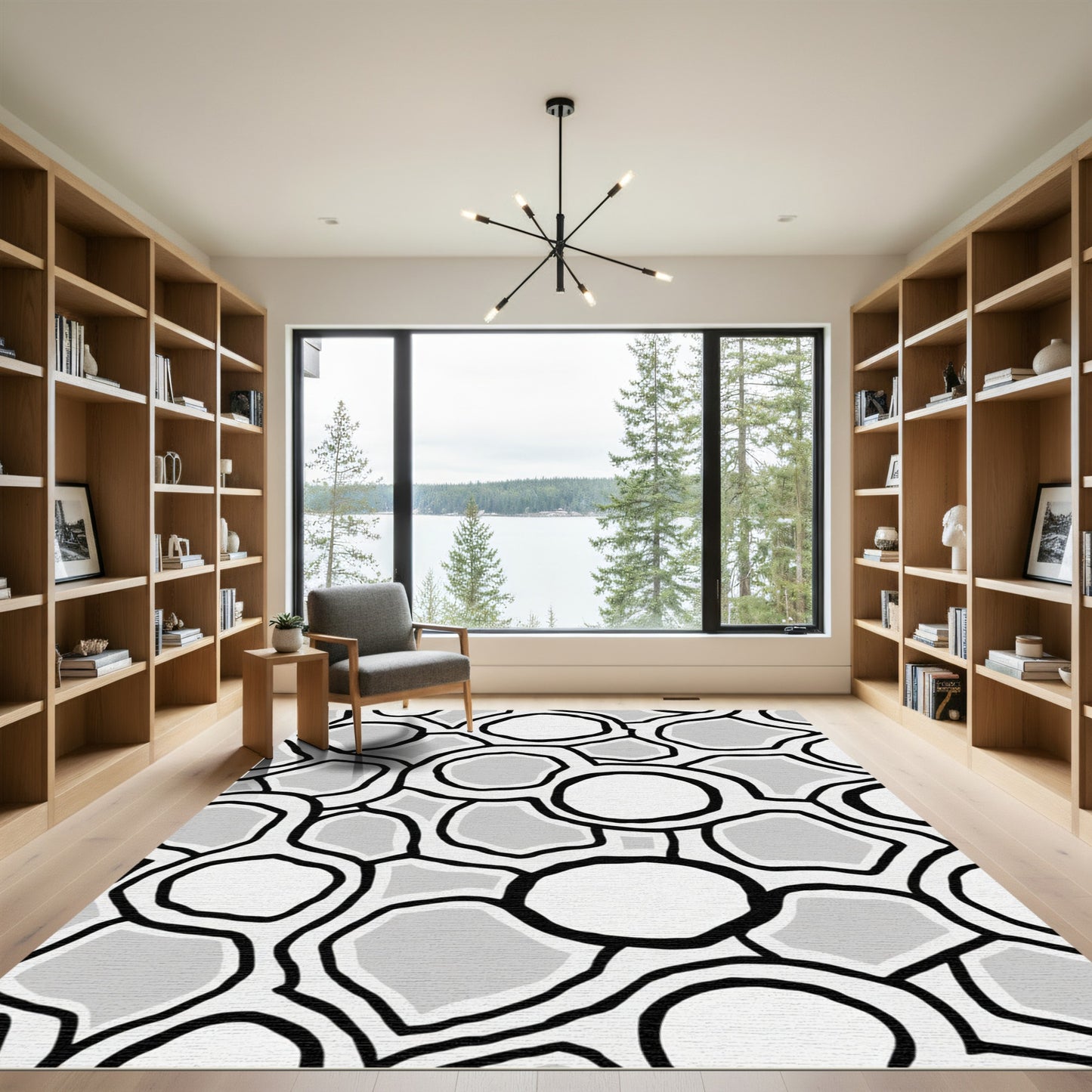 Abstract Black and White Organic Shapes Rug