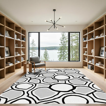 Abstract Black and White Organic Shapes Rug