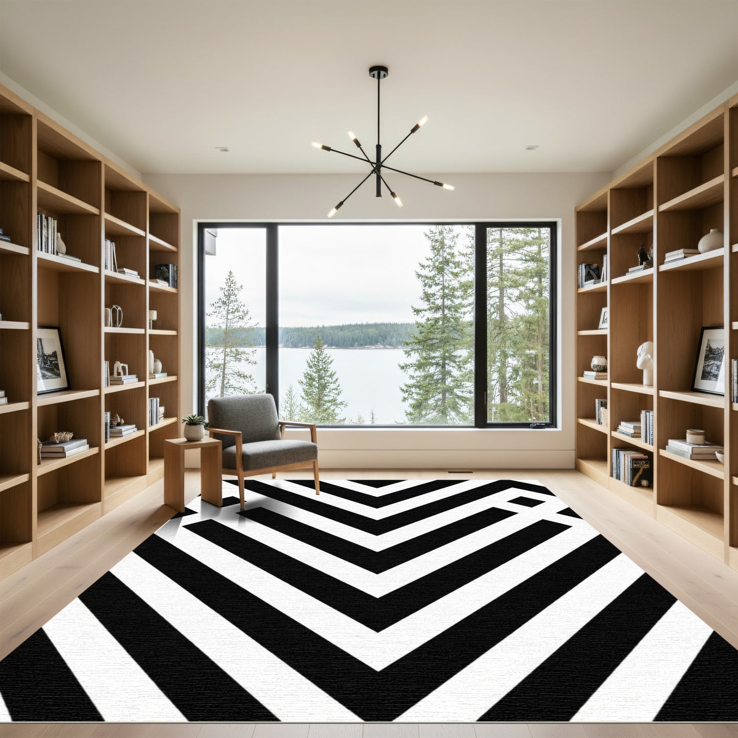 Bold Black White Chevron Geometric Rug