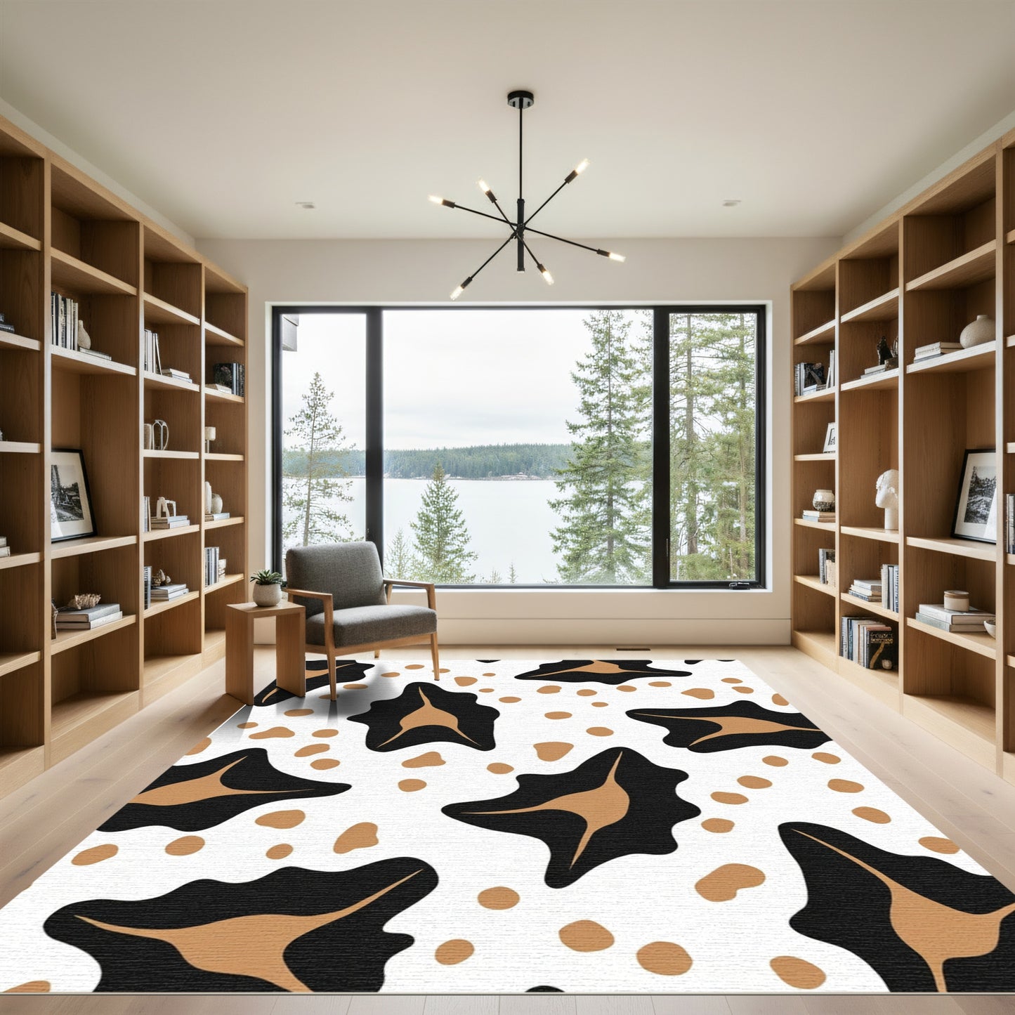 Bold Black Gold Spotted Abstract Rug