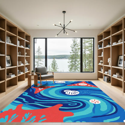 Ocean Waves Coral Starfish Shells Rug