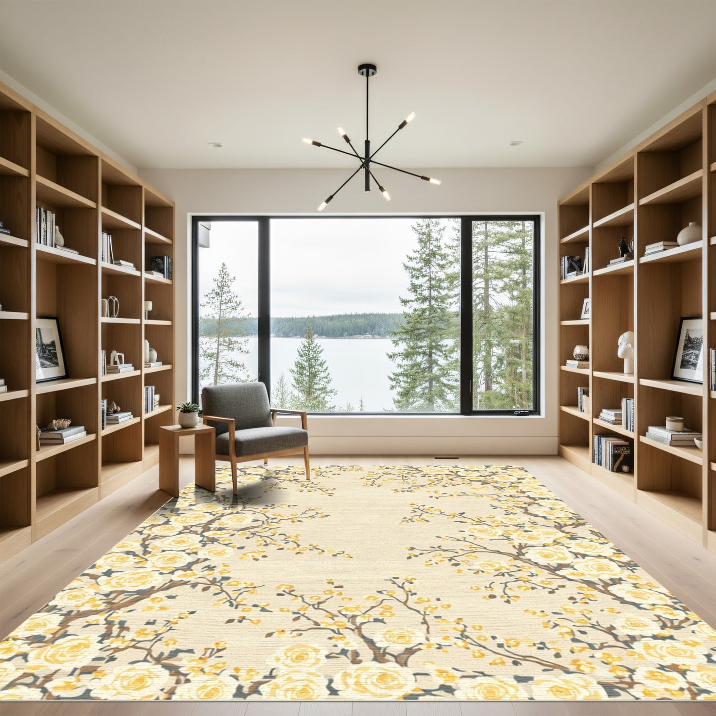 Creamy Yellow Rose Blossom Branches Rug