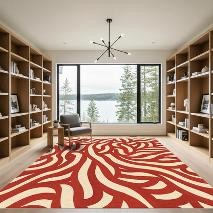 Crimson Cream Intertwined Lines Rug