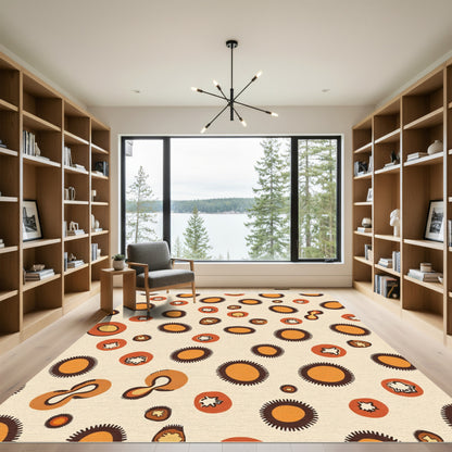 Orange Crimson Abstract Round Cells Rug