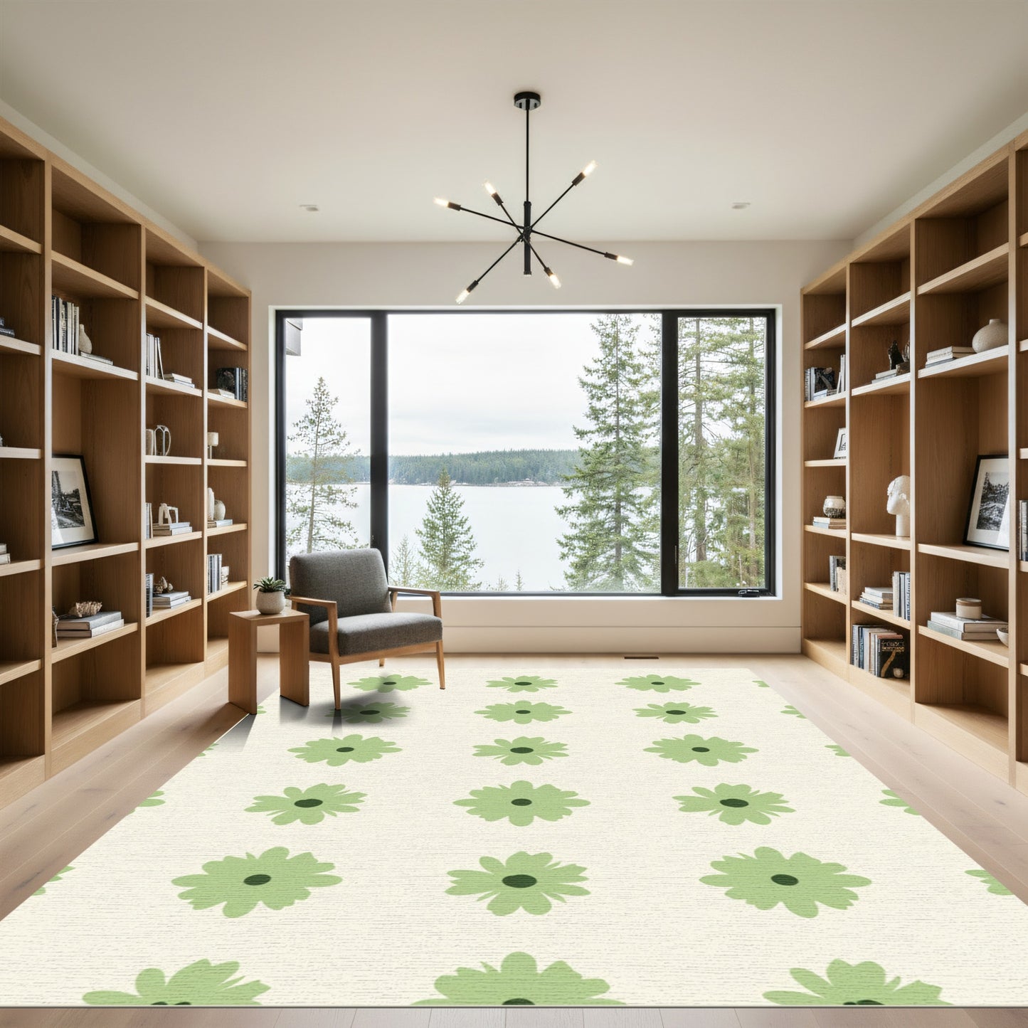 Light Green Daisy Grid Rug